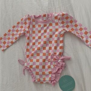 Caden Lane Pink and Orange Checkered swimsuit